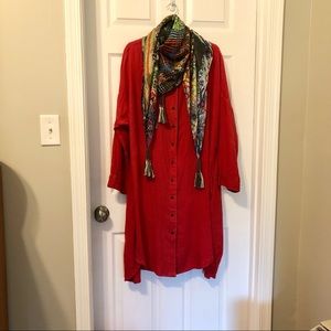 Lisa Bayne Red linen tunic or Dress L